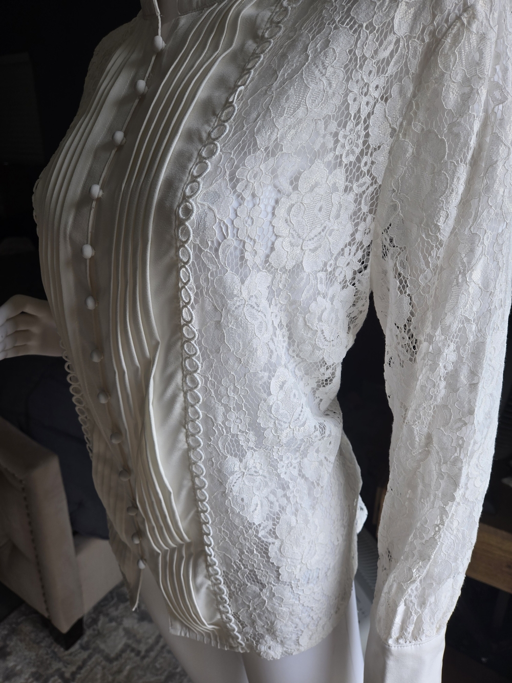 Ivory Lace Button-Front Blouse